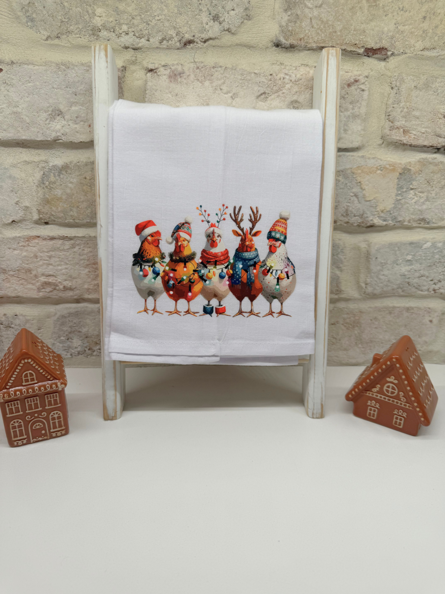 Xmas Chickens Tea Towel